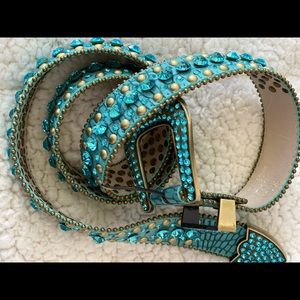 46”AQUA JEWELED BELT
